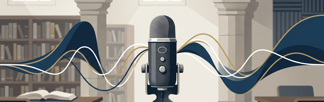 Banner of the podcast page showing a microphone.